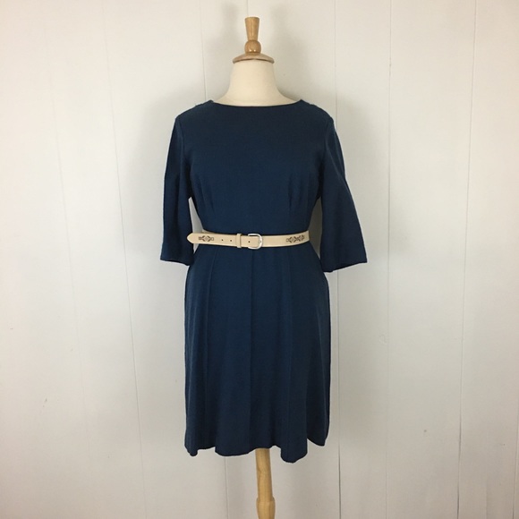 Vintage 60’s Wool Dress Women’s XL Custom Teal Half Sleeve A-Line - Picture 3 of 10